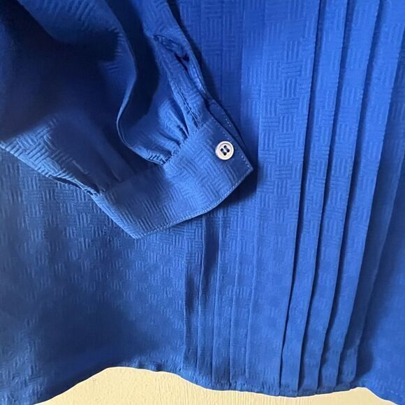 VTG Top Silk‎ Womens 4 Blue CHR 90s Cobalt Pleated Design Blouse Shirt Buttons - Picture 5 of 8